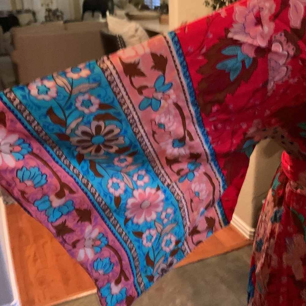 Red, Multi Print Dress With Looped Button Closure… - image 3